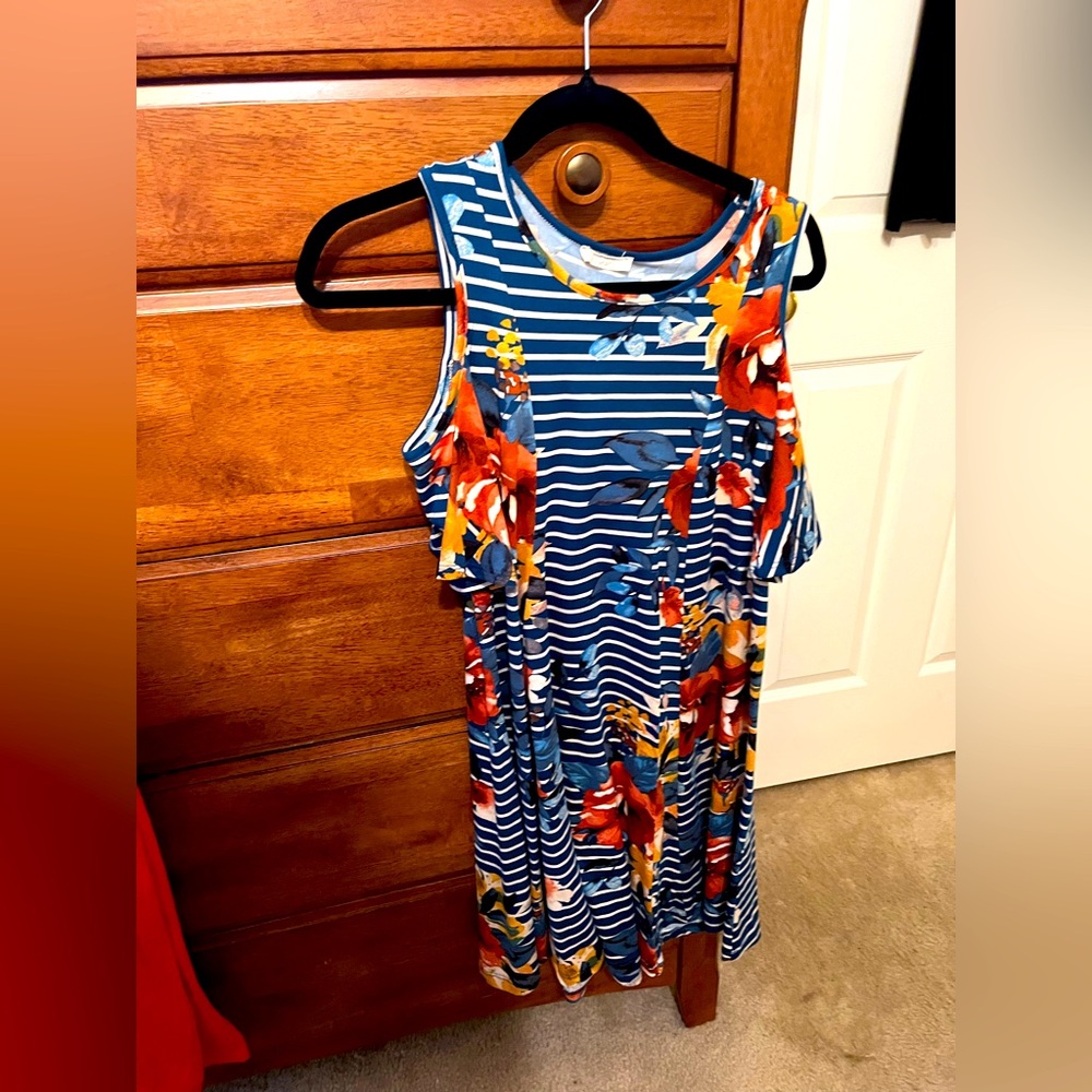 Floral Striped Cold-Shoulder Dress